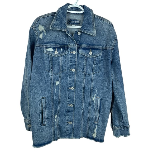 🥑5/$25 Maurices Oversized Distressed Denim Jacket Size S - Picture 1 of 7